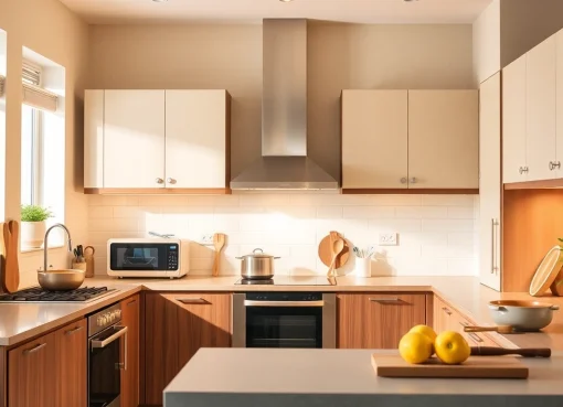 Showcase affordable kitchen appliances in a stylish kitchen setup for modern living.
