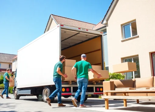 Movers executing a seamless Umzug Erlangen, emphasizing teamwork and efficiency in a vibrant residential setting.