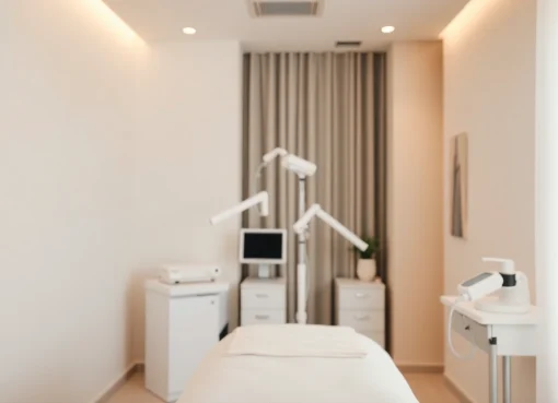 Behandlung in einem modernen ästhetischen Klinikraum, der eine ruhige und professionelle Atmosphäre vermittelt.