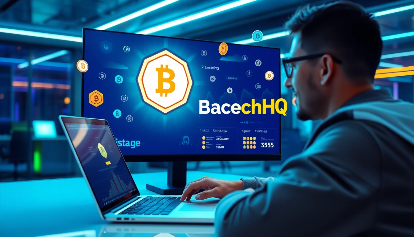 Engaged user interacting with a digital display of the BasedChadHQ token in a modern cryptocurrency exchange.