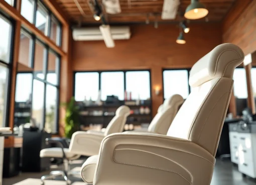 Kosmetik Stuhl in einem eleganten Beauty-Salon präsentiert luxuriöse ergonomische Merkmale.