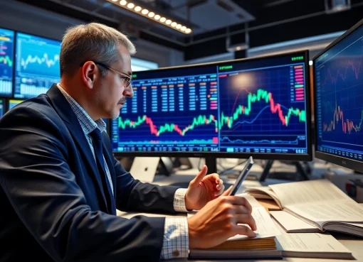 Analyze trade futures data with a focused trader amidst advanced trading technology.