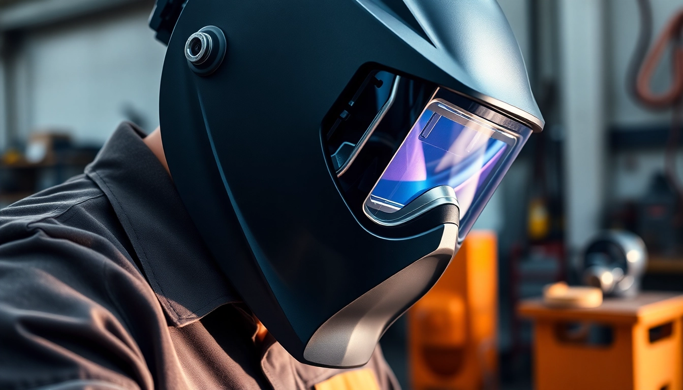Welder demonstrating the speedglas welding helmet’s advanced features in a workshop.