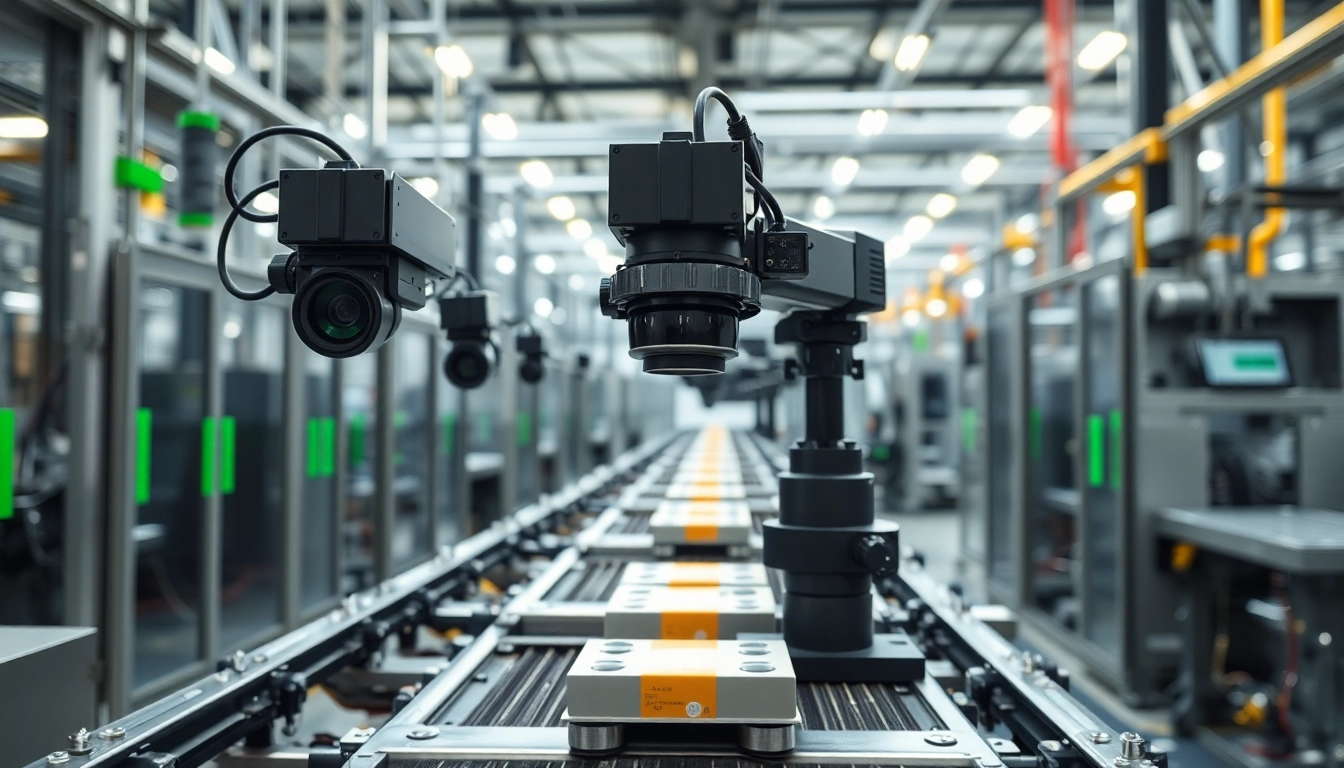Machine vision system inspecting products on a production line with advanced technology.