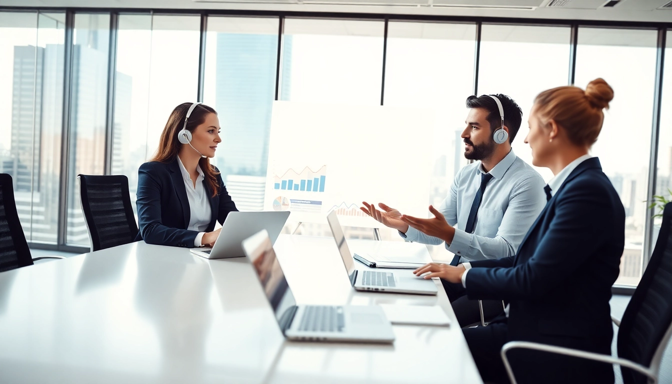 Understand Call Center Pricing models through agents discussing in a modern office setting.