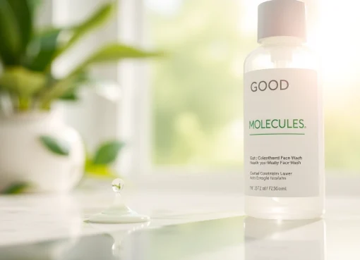 Experience the refreshing Good Molecules face wash against a serene background.
