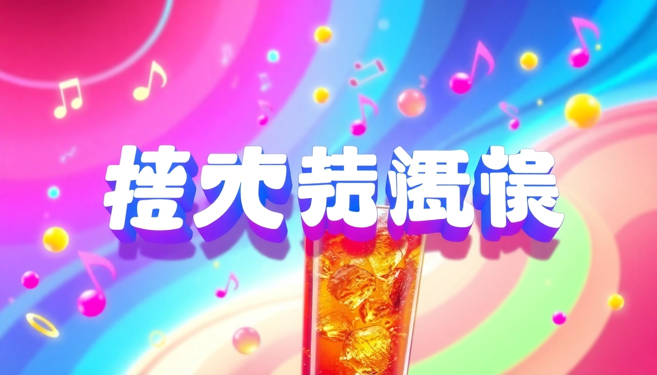 Experience 汽水音乐网页版 with vibrant musical notes intertwined with soda graphics.