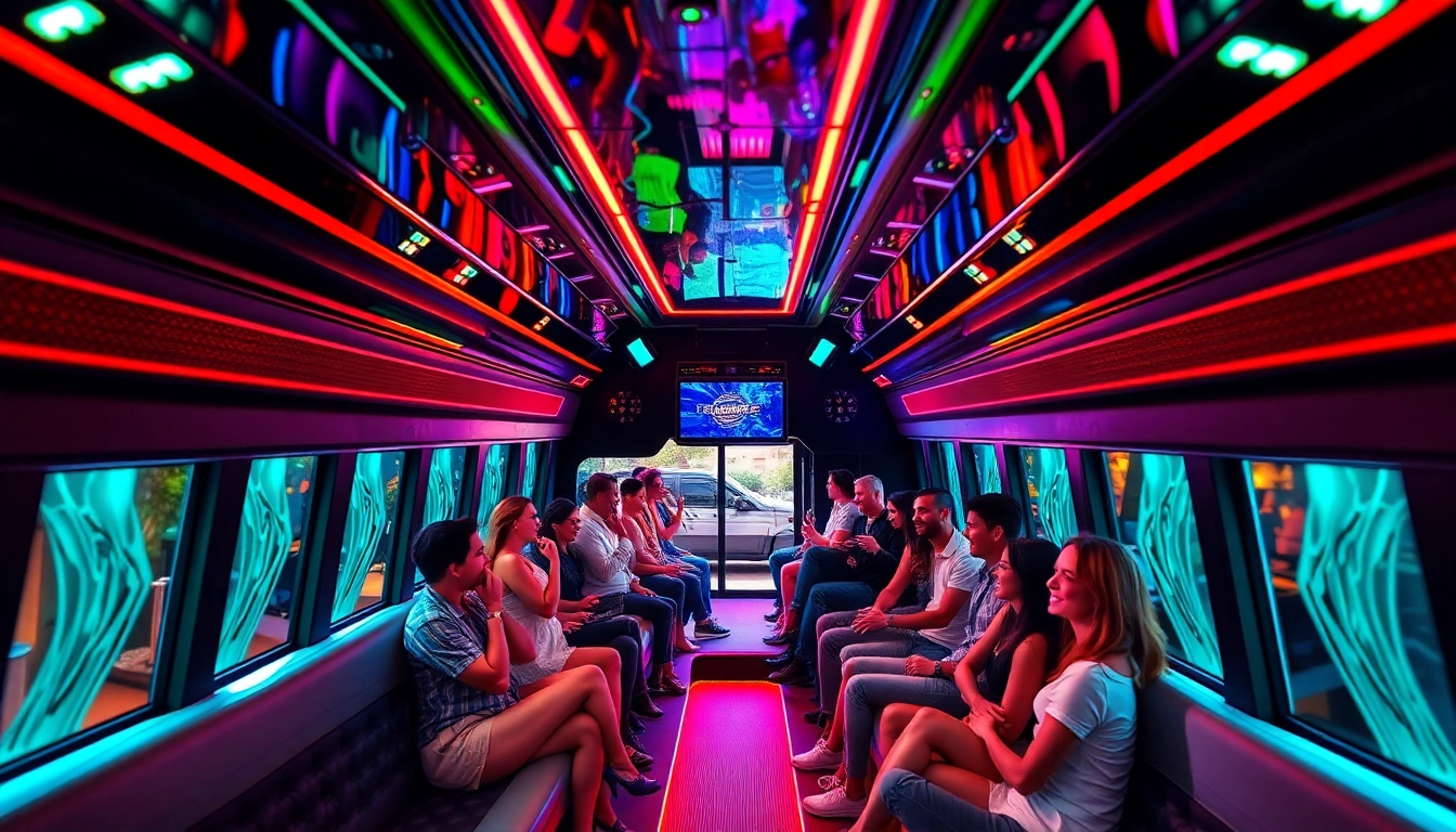Experience the excitement of an Atlanta party bus with lively guests celebrating inside a stylish and luxurious setup.