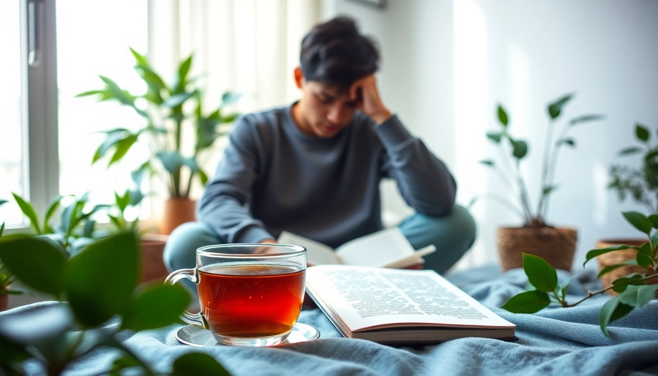 Practicing relaxation techniques for dealing with anxiety in a serene setting.