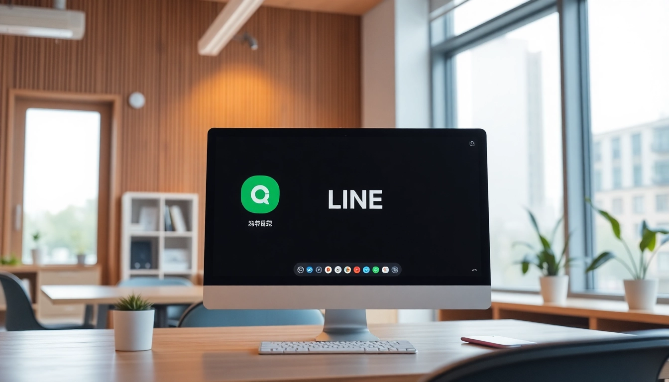 Download the LINE電腦版官方下載 setup with a modern computer workspace scene showcasing productivity.