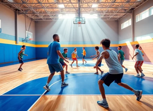 Engaged youth participating in basketball training programs near me under a bright and energetic atmosphere.