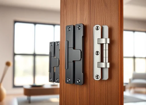 Showcase of high-quality door hinges by a Door Hinges Manufacturer on a modern wooden door.
