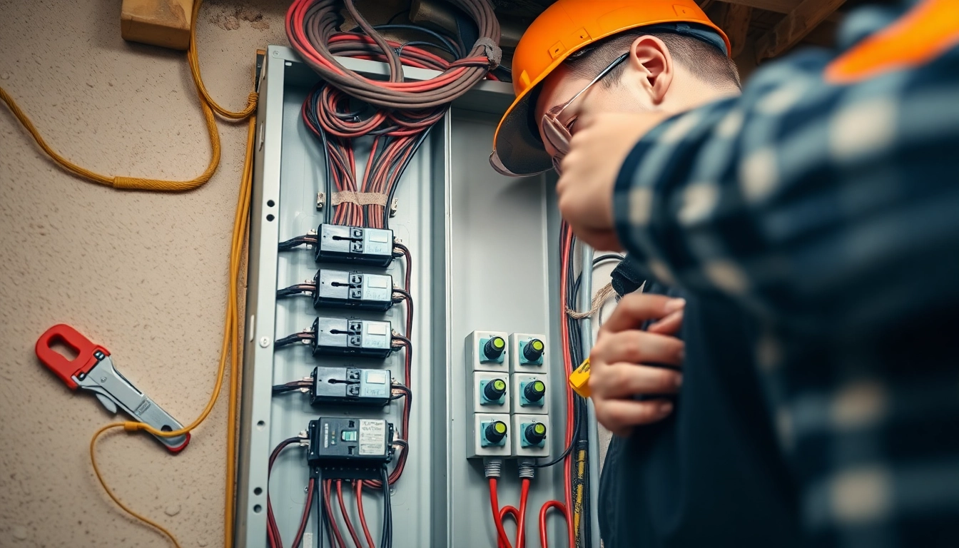 Electrician performing an electrical panel upgrade in a residential setting, emphasizing safety and efficiency.