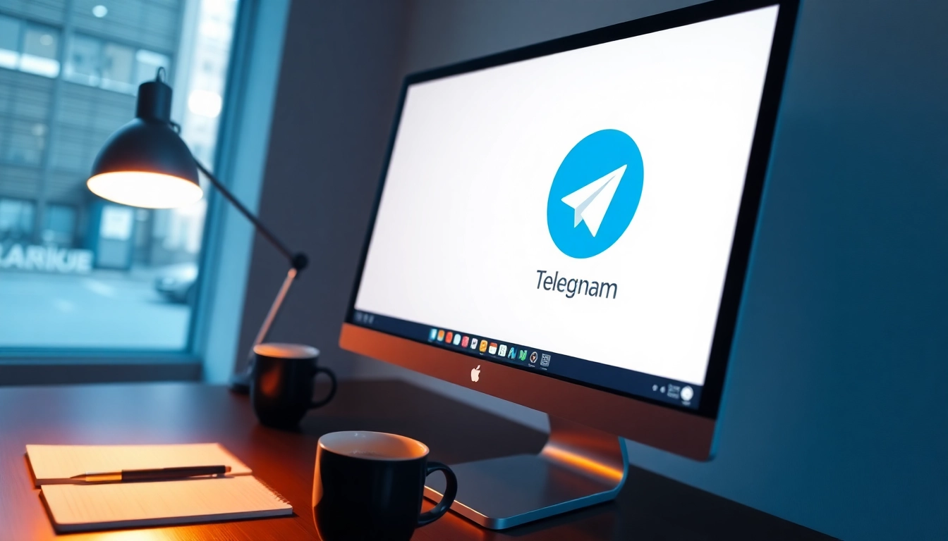 Download the Telegram app for computers easily with a stylish setup on a desk.