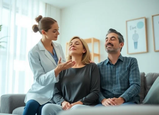 Helping a person dealing with anxiety through calming techniques in a serene setting