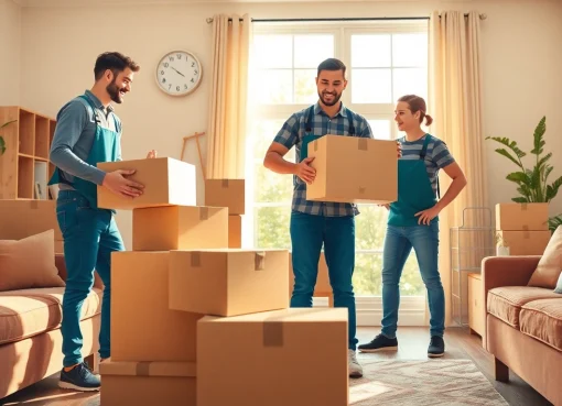 Efficient house moves demonstrated by professional movers packing belongings with care.