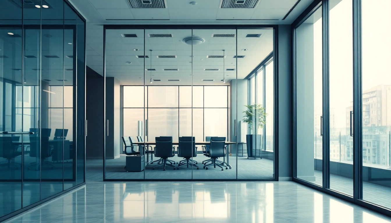 Exploring movable glass partitions in a modern office environment, showcasing sleek design and functionality.