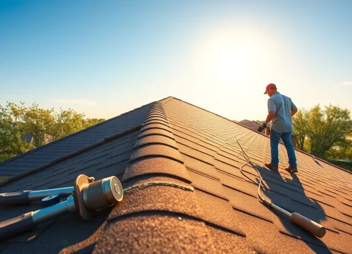 5-star roofing contractors Central Texas working on a residential project under clear skies.