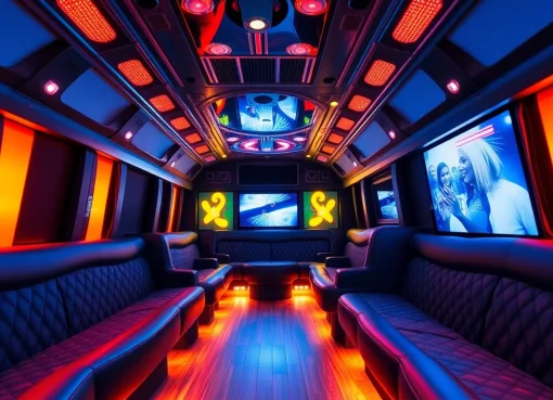 Experience comfort in an Atlanta party bus with plush interiors and vibrant lighting for unforgettable celebrations.