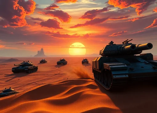 Dune 2 game featuring a fierce battlefield moment with tanks and armored units.