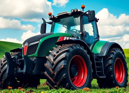 Fendt Traktor am Arbeiten in einem lebhaften landwirtschaftlichen Umfeld.