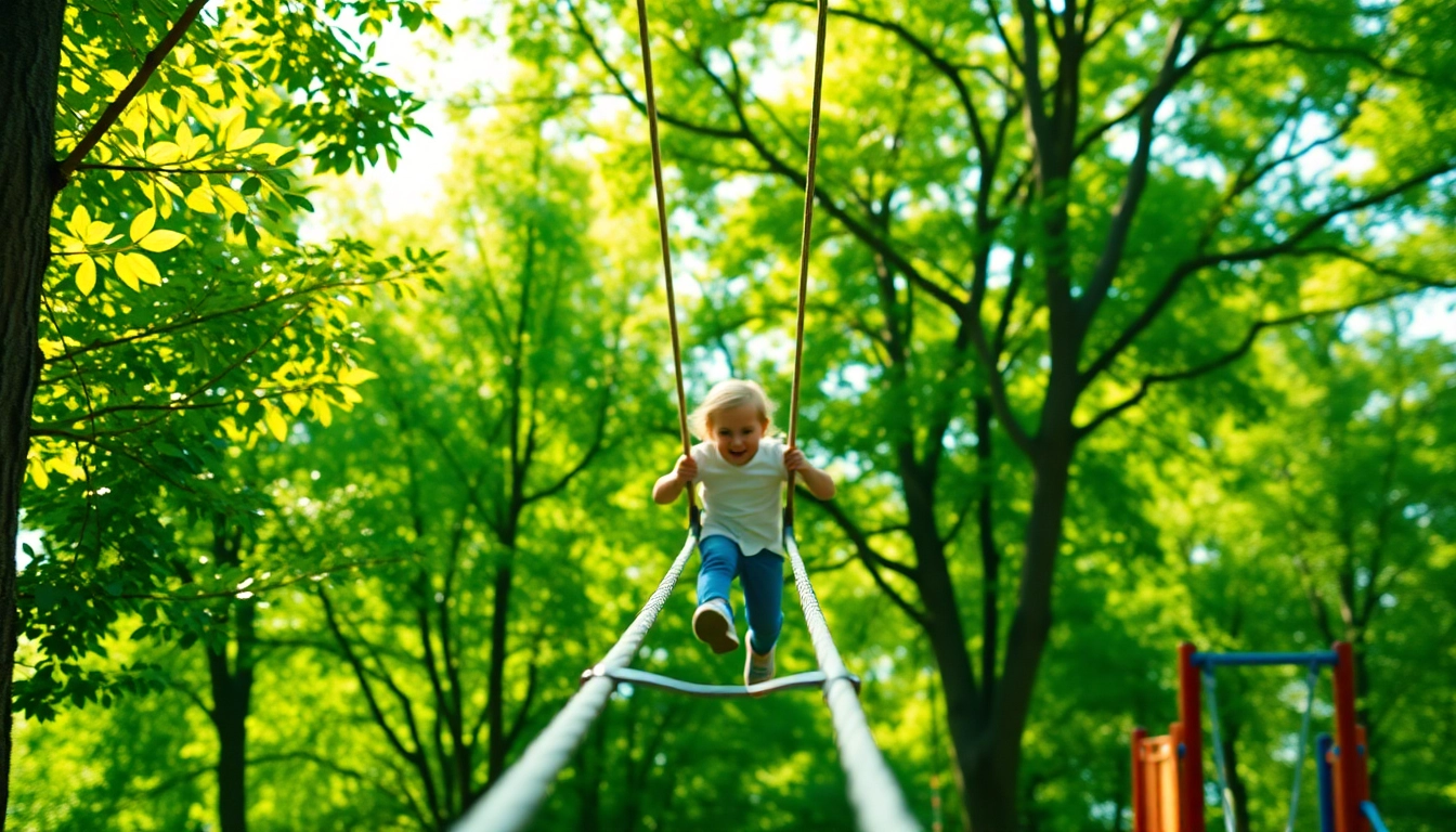 Kids enjoying a GARDEN ZIP WIRE KIT in a vibrant garden setting, promoting outdoor fun and adventure.