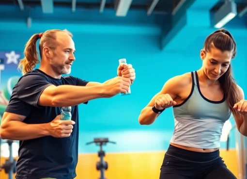 Personal trainer supporting a client in a fat loss workout at the gym, highlighting best fat loss techniques.