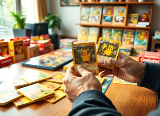 Engaging display of real pokemon cards India with a collector examining a rare card amidst colorful packs.