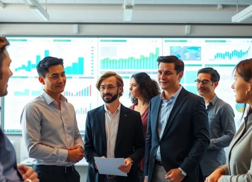 Analyzing competitive intelligence in a professional office environment with diverse team discussions.