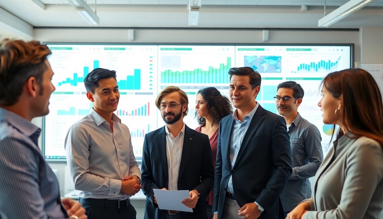 Analyzing competitive intelligence in a professional office environment with diverse team discussions.