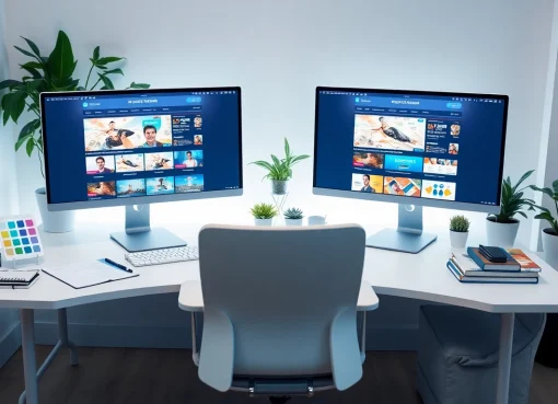 Showcasing engaging website design with vibrant prototypes and a modern workspace setup.