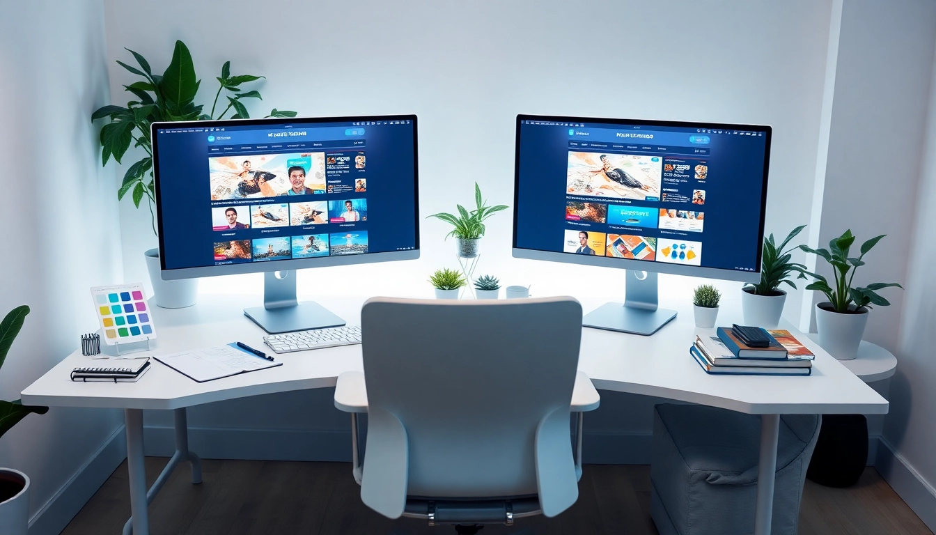 Showcasing engaging website design with vibrant prototypes and a modern workspace setup.