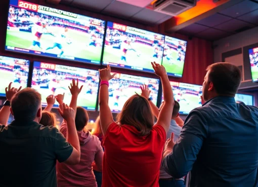 Join the excitement of judi bola terpercaya with friends cheering during live soccer matches.