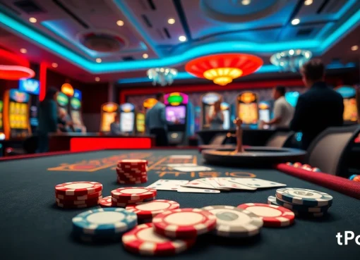 Experience the excitement at TPower casino with vibrant gaming tables and engaging players.