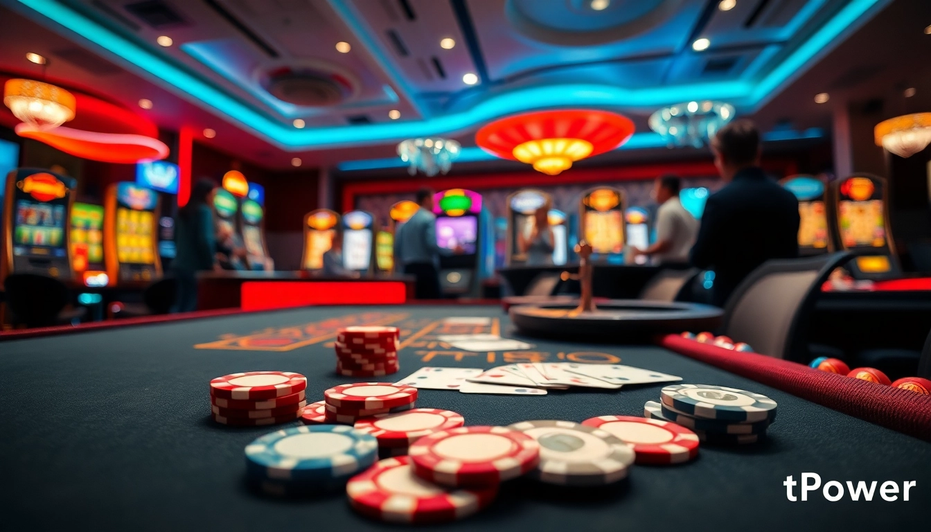 Experience the excitement at TPower casino with vibrant gaming tables and engaging players.