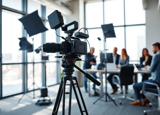 Capture of On-Site Videography setup featuring a professional crew and equipment in action.