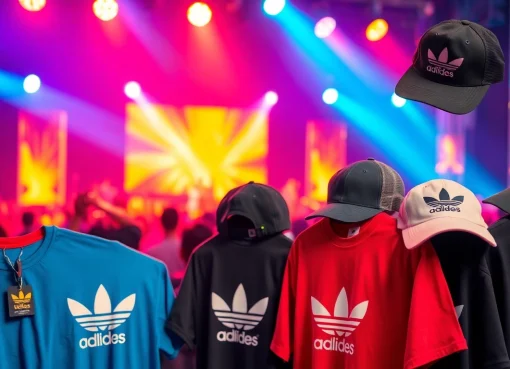 Showcase of bandwear merchandise on display, emphasizing unique designs and vibrant colors.
