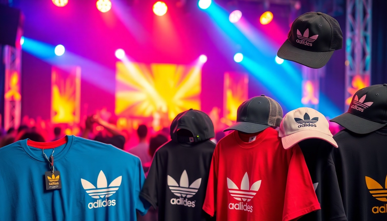 Showcase of bandwear merchandise on display, emphasizing unique designs and vibrant colors.