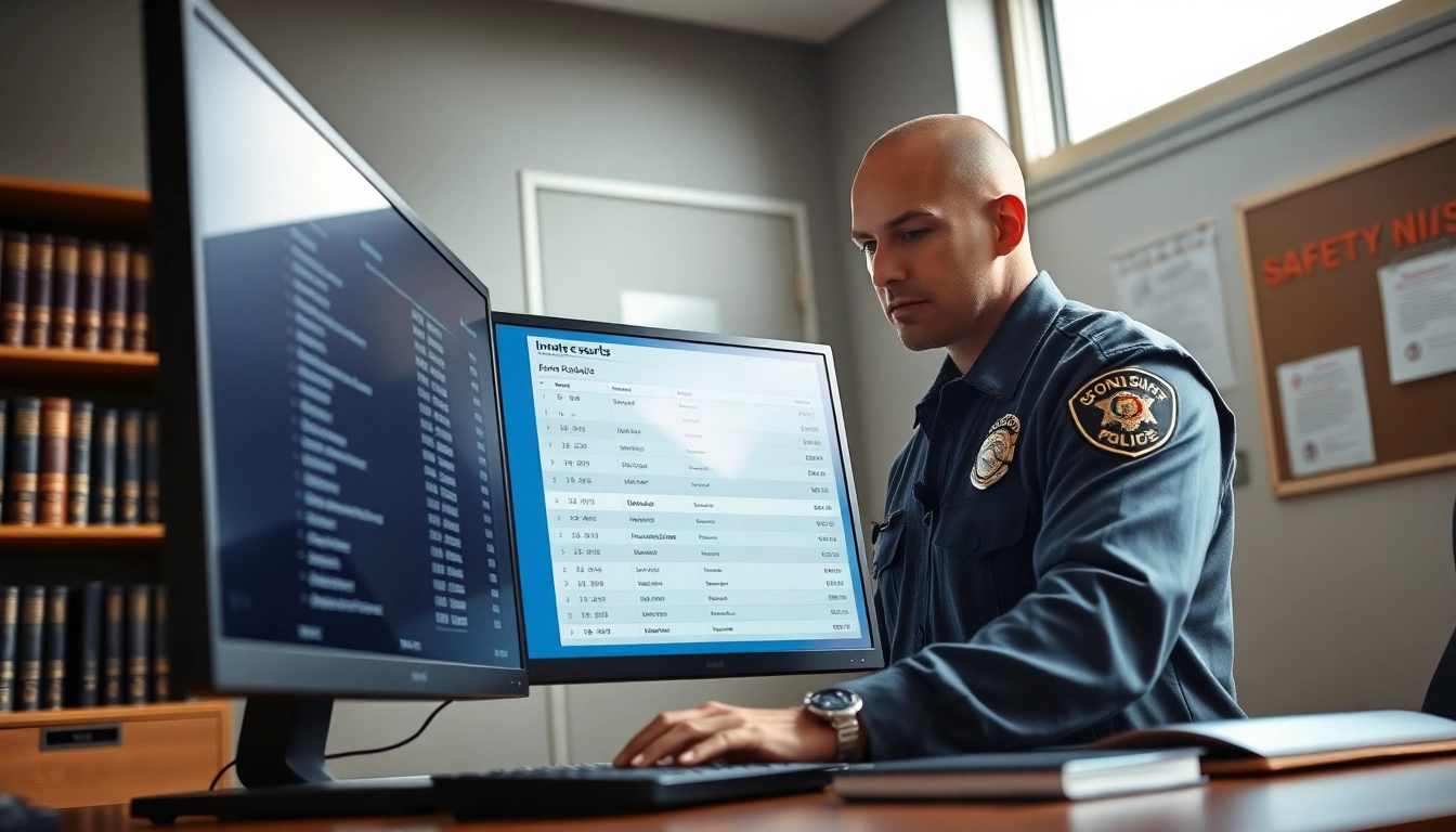 Searching for Santa Ana jail inmate search results on a police officer's computer.