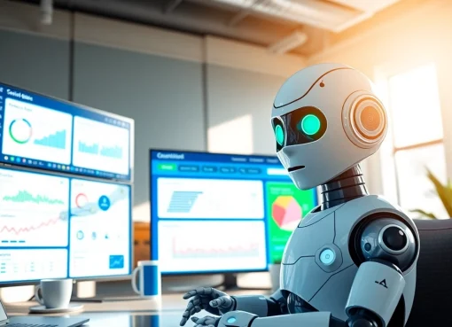Engaging AI bot for websites showcased in a modern office setting with digital interactions.
