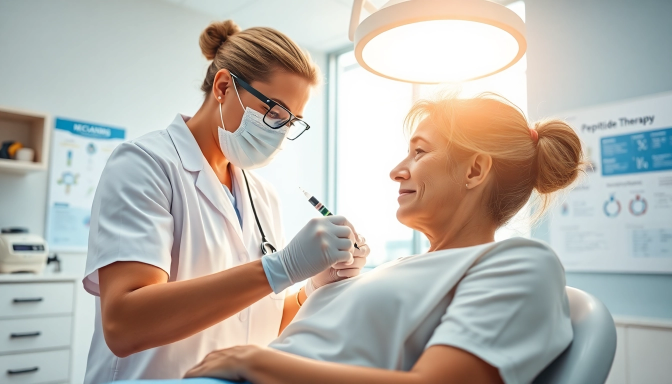 Administering Peptide Therapy highlighting a healthcare setup with attentive interaction.