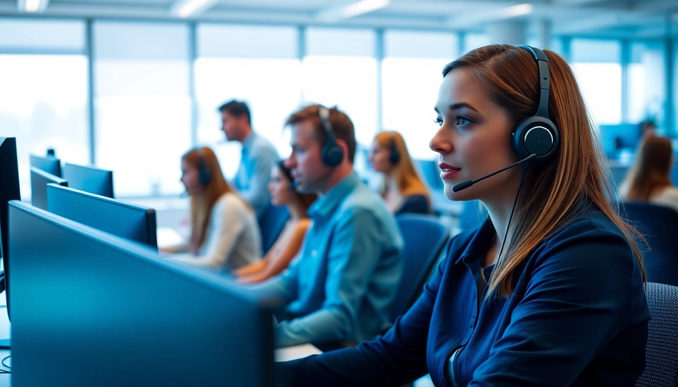 Experience call center services within a vibrant office showcasing a diverse team collaborating professionally.