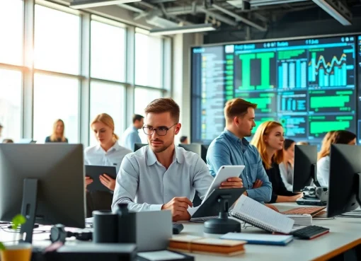 Teams working on managed it service in a bright, modern office environment.