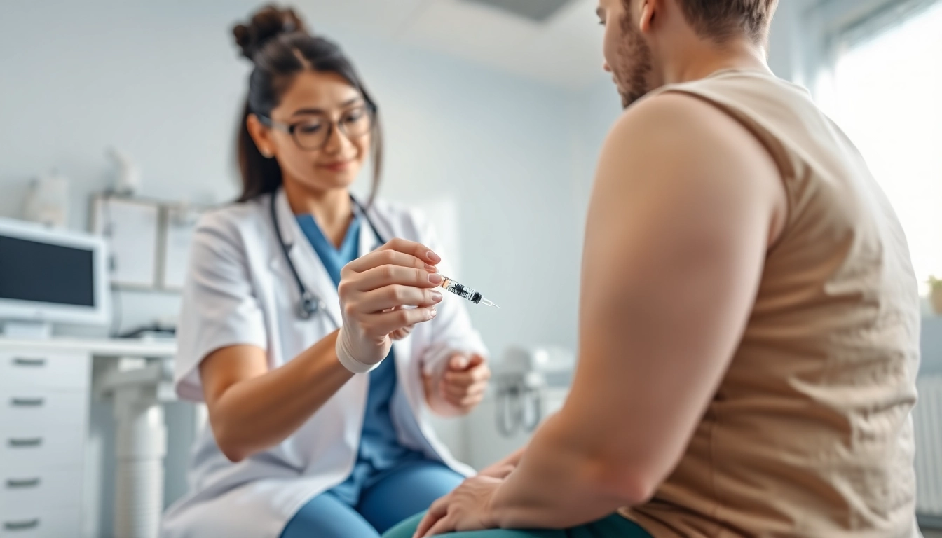 Patient receiving an Injectable Weight Loss treatment from a healthcare provider in a sterile environment.