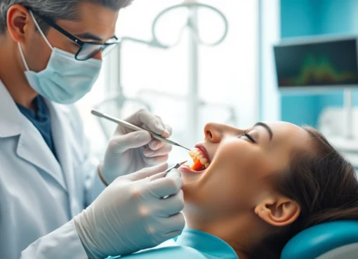 Perform checkups during a dental examination in a modern clinic setting.