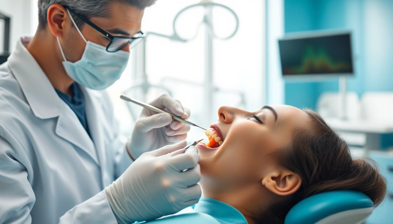 Perform checkups during a dental examination in a modern clinic setting.