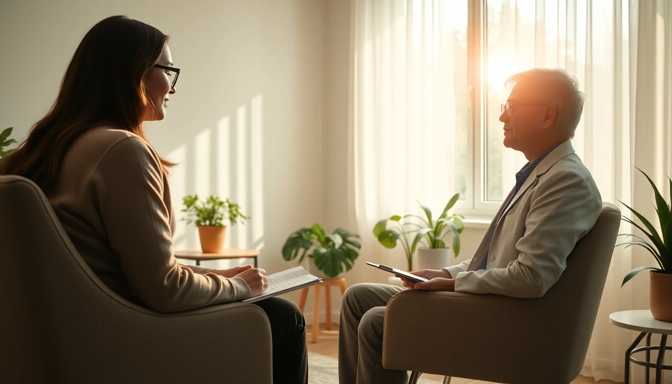 Supportive environment for discussing depression with a therapist, capturing a sense of calm.