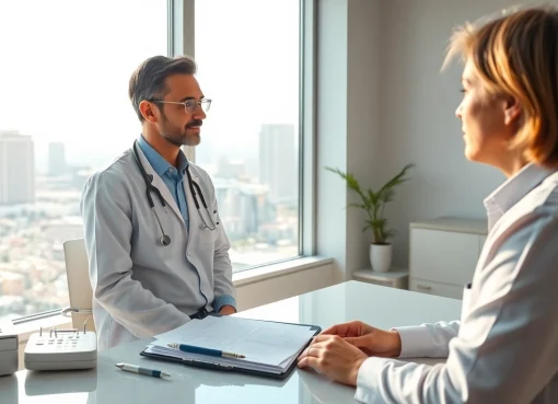 Parker medical las vegas consultation scene in a modern clinic with attentive physician and patient.