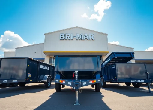 Bri-mar trailers for sale near me featured in a bright dealership setting showcasing multiple models.