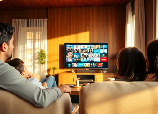 Comprar IPTV en un acogedor salón con una familia disfrutando de la televisión.